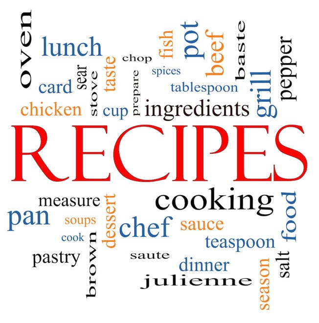 An image of the word recipees and associated words