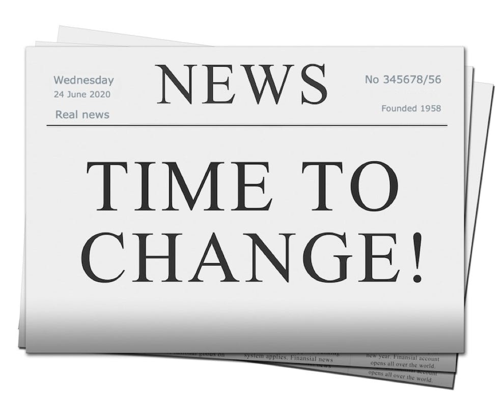 The headlines "Time to Change" 