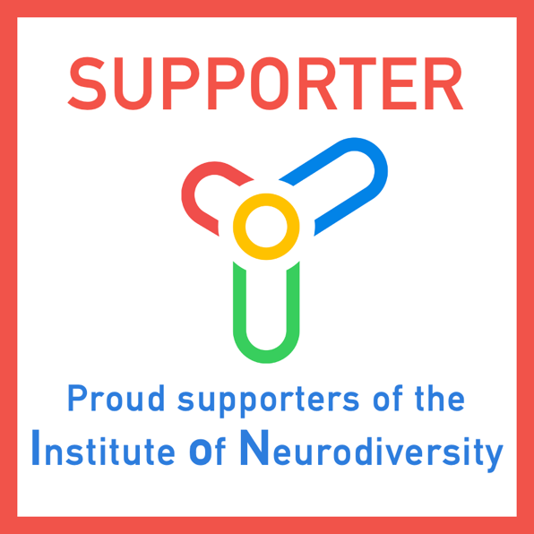 a four piece image representing an Ion with the words "Proud supporter of the Institute of Neurodiversity